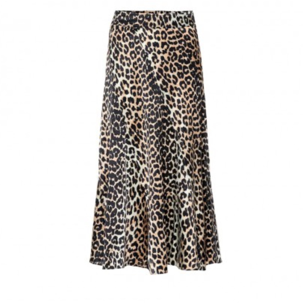 GANNI LEOPARD-PRINTED SILK MIDI SKIRT SZ 36 (US 4)